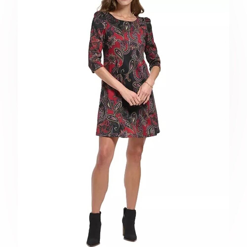 Jessica Howard Women's Paisley 3/4-Sleeve A-Line Dress Sz L